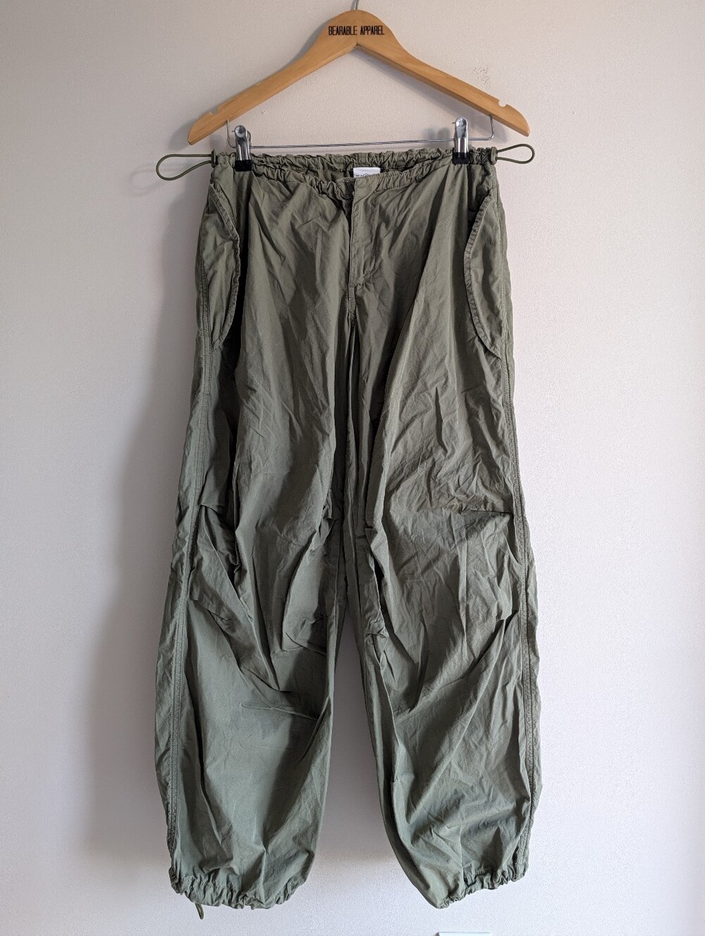 iets frans Balloon Fit Olive Jogger Pants Elastic Cinch Baggy Khaki Y2K Adjust